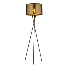 Praxis Tripot vloerlamp met goudkleurige kunststof kap | Metaal | ø 48,5 cm | Woonkamer | Slaapkamer | aanbieding