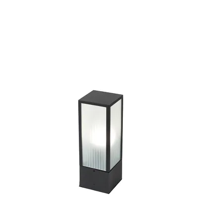 QAZQA Smart staande buitenlamp zwart met ribbel glas 40 cm incl. Wifi A60 - Charlois 2