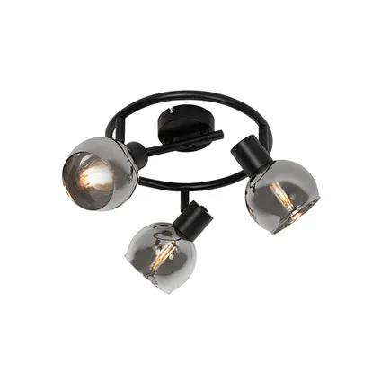 QAZQA Art Deco plafondlamp zwart met smoke glas 3-lichts rond - Vidro 7