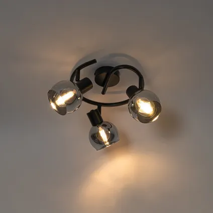 QAZQA Art Deco plafondlamp zwart met smoke glas 3-lichts rond - Vidro 9