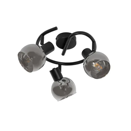 QAZQA Art Deco plafondlamp zwart met smoke glas 3-lichts rond - Vidro 10