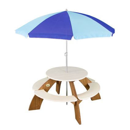 AXI Orion Picknicktafel met parasol 141x141x62cm hout bruin wit