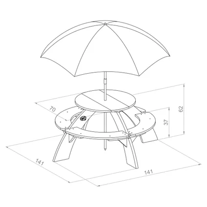 AXI Orion Picknicktafel met parasol 141x141x62cm hout bruin wit 2