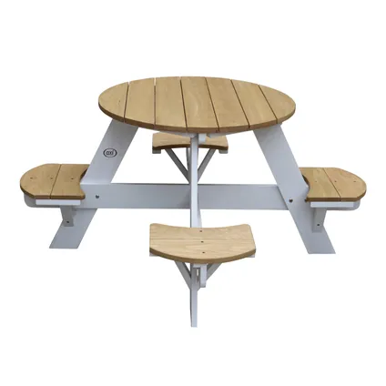 AXI UFO Picknicktafel 120x120x56cm Rond Hout Rond Bruin/wit 4