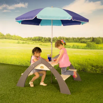 AXI Kylo XL Picknicktafel met parasol 98x119x65cm Hout grijs wit 3