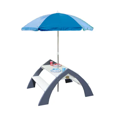 AXI Kylo XL Picknicktafel met parasol 98x119x65cm Hout grijs wit 8