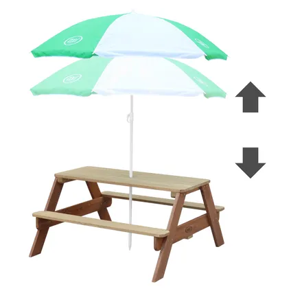 AXI Nick Picknicktafel voor kinderen in bruin met parasol in groen/wit Picknick 6