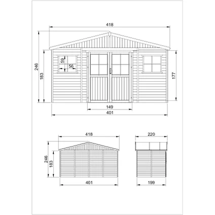 Timbela M332F - Houten tuinschuurtje 8 m2 - 418 x 220 x H246 cm - Hoogwaardige afsluitbare deur 5
