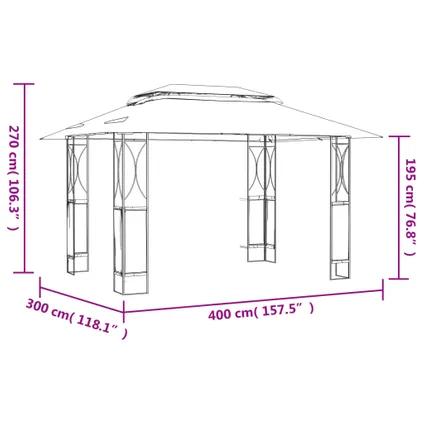 Maison du'monde - Prieel met dak 400x300x270 cm staal antracietkleurig 7