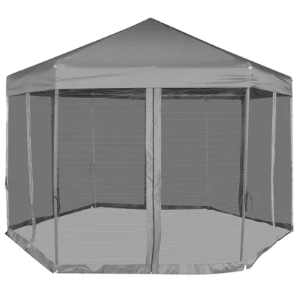 Maison du'monde - Partytent pop-up zeshoekig met 6 zijwanden 3,6x3,1 m grijs 2