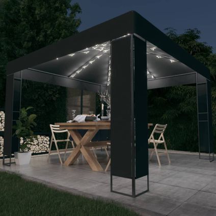 Maison du'monde - Prieel met dubbel dak en LED-lichtslinger 3x3 m antracietkleur