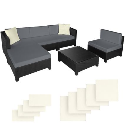 Tectake® - Wicker loungeset met aluminium frame en 10cm kussens - zwart