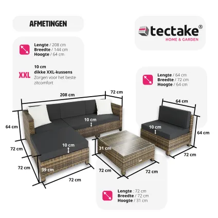 Tectake® - Wicker loungeset met aluminium frame en 10cm kussens - natuur 6