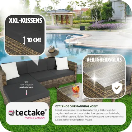 Tectake® - Wicker loungeset met aluminium frame en 10cm kussens - natuur 7