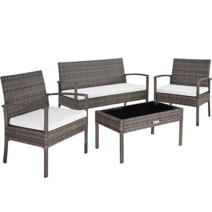 Ensemble salon canapé- tectake® -chaises et table en osier - gris - 403398