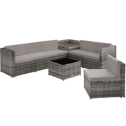 Tectake® - Wicker loungeset tuinset - modulair met tafel en opbergbox - Verona grijs - 404234