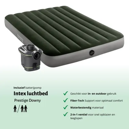 Intex Airbed - Lit double - 137 x 191 x 25 cm - Vert - Pompe incluse - Accessoires CB16 2