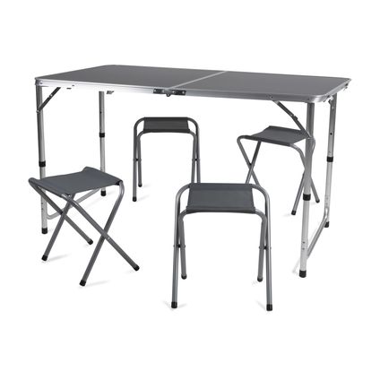 Camp Active Camping Table Set - Table de camping avec 4 tabourets - pliable - légère - compacte - robuste - grise