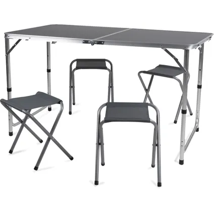 Camp Active Camping Table Set - Table de camping avec 4 tabourets - pliable - légère - compacte - robuste - grise 2