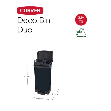 La poubelle Curver Duo Decobin - Rectangulaire - 23L + 23L - Noir. 2