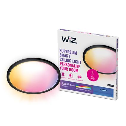 WiZ Plafondlamp SuperSlim Zwart - Slimme LED-verlichting - Gekleurd en Wit licht - Geïntegreerde LED - 22W - Wi-Fi