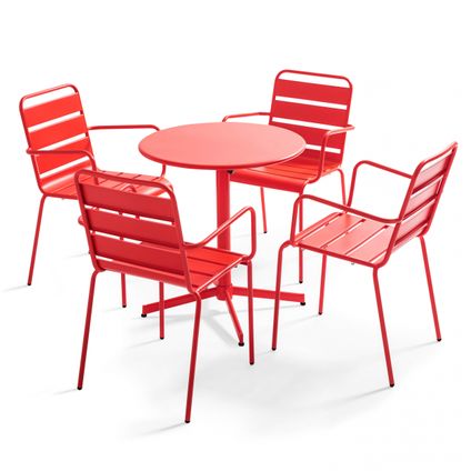 Ensemble table de jardin et 4 fauteuils métal Oviala Palavas rouge