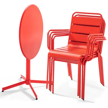 Ensemble table de jardin et 4 fauteuils métal Oviala Palavas rouge 2