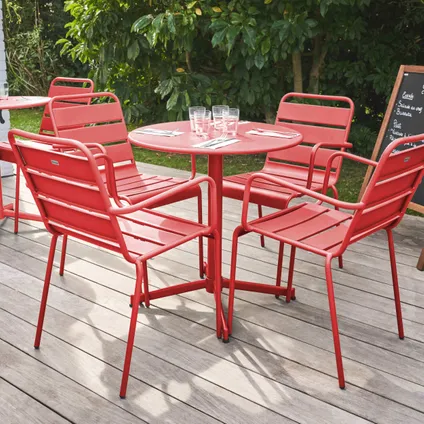 Ensemble table de jardin et 4 fauteuils métal Oviala Palavas rouge 3