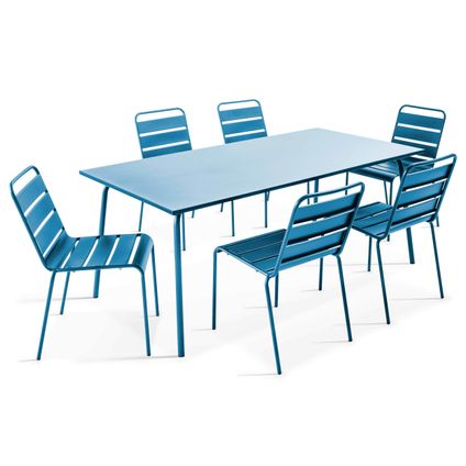 Oviala Palavas Oviala Palavas pacific blauwe metalen tuintafel en 6 stoelen set