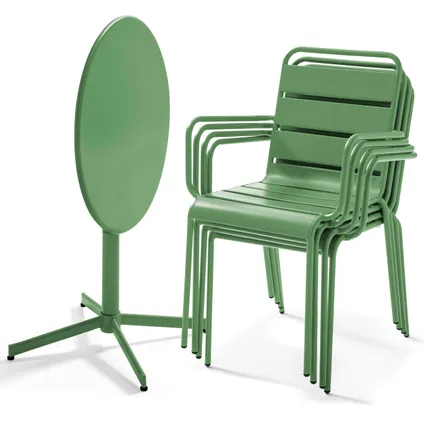 Ensemble table de jardin et 4 fauteuils métal Oviala Palavas vert cactus 2