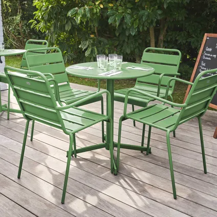 Ensemble table de jardin et 4 fauteuils métal Oviala Palavas vert cactus 3