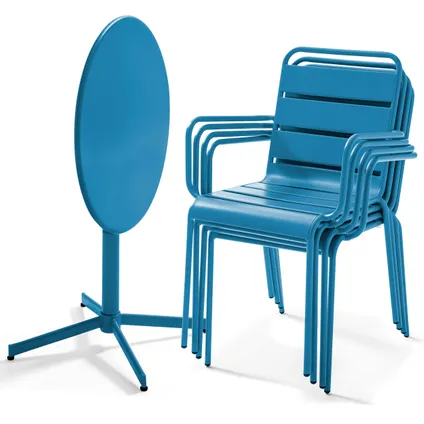 Ensemble table de jardin et 4 fauteuils métal Oviala Palavas bleu pacific 2