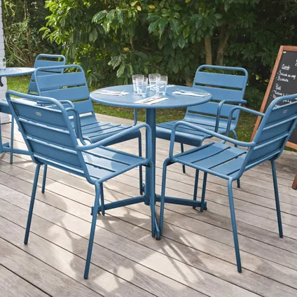Ensemble table de jardin et 4 fauteuils métal Oviala Palavas bleu pacific 3