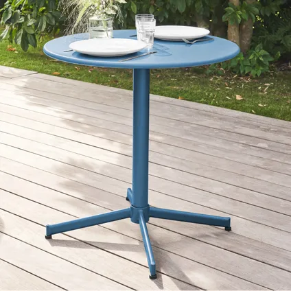 Ensemble table de jardin et 4 fauteuils métal Oviala Palavas bleu pacific 4