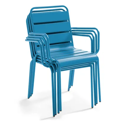 Ensemble table de jardin et 4 fauteuils métal Oviala Palavas bleu pacific 6