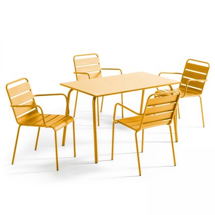 Oviala Palavas Tuintafel en 4 fauteuils in geel Oviala Palavas metaal