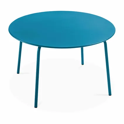 Ensemble table de jardin ronde et 6 chaises en métal Oviala Palavas bleu pacific 2