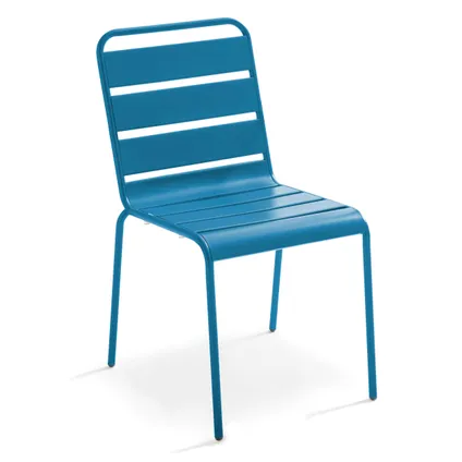 Ensemble table de jardin ronde et 6 chaises en métal Oviala Palavas bleu pacific 5