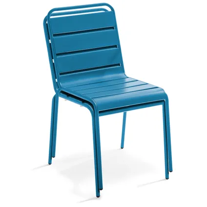 Ensemble table de jardin ronde et 6 chaises en métal Oviala Palavas bleu pacific 6