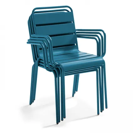 Oviala Palavas Oviala Palavas Pacific Blue vierkante tuintafel en 8 metalen fauteuils 6