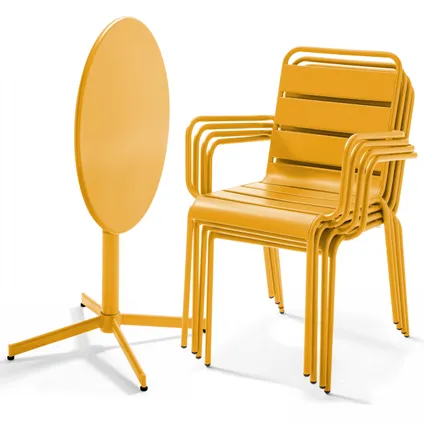 Ensemble table de jardin et 4 fauteuils métal Oviala Palavas jaune 2