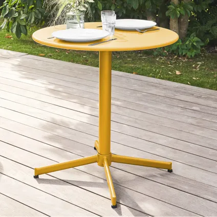 Ensemble table de jardin et 4 fauteuils métal Oviala Palavas jaune 4