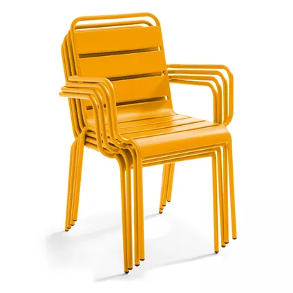 Ensemble table de jardin et 4 fauteuils métal Oviala Palavas jaune 6
