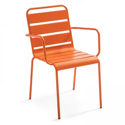 Oviala Palavas Oviala Palavas oranje vierkante tuintafel en 8 metalen fauteuils 5