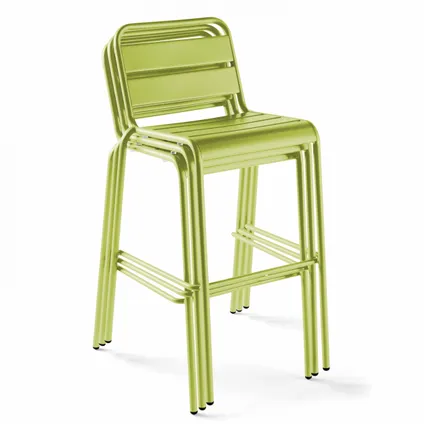 Oviala Palavas groene metalen bartafel en 4 hoge stoelen set 3