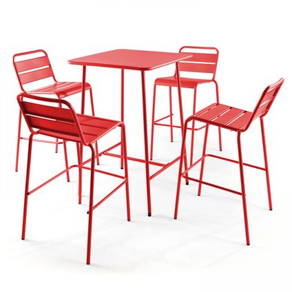 Oviala Palavas rode metalen bartafel en 4 hoge stoelen set