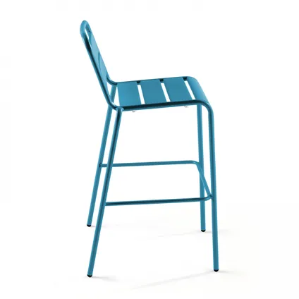 Oviala Palavas pacific blue metalen bartafel en 4 hoge stoelen set 3