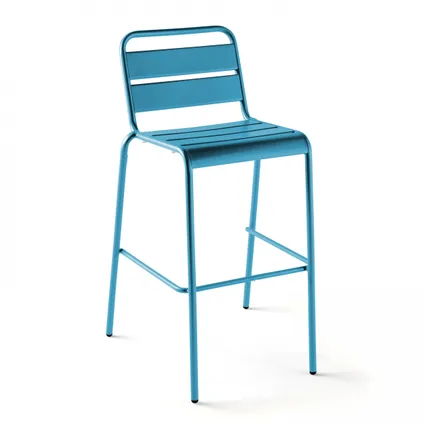Oviala Palavas pacific blue metalen bartafel en 4 hoge stoelen set 4