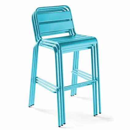Oviala Palavas blauw metalen bartafel en 4 hoge stoelen set 3