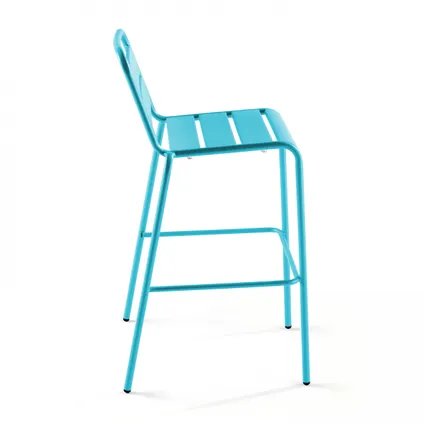 Oviala Palavas blauw metalen bartafel en 4 hoge stoelen set 6